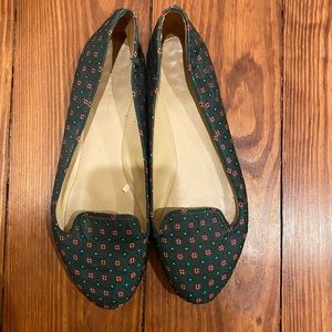 Zara green silk print loafers 38/8
